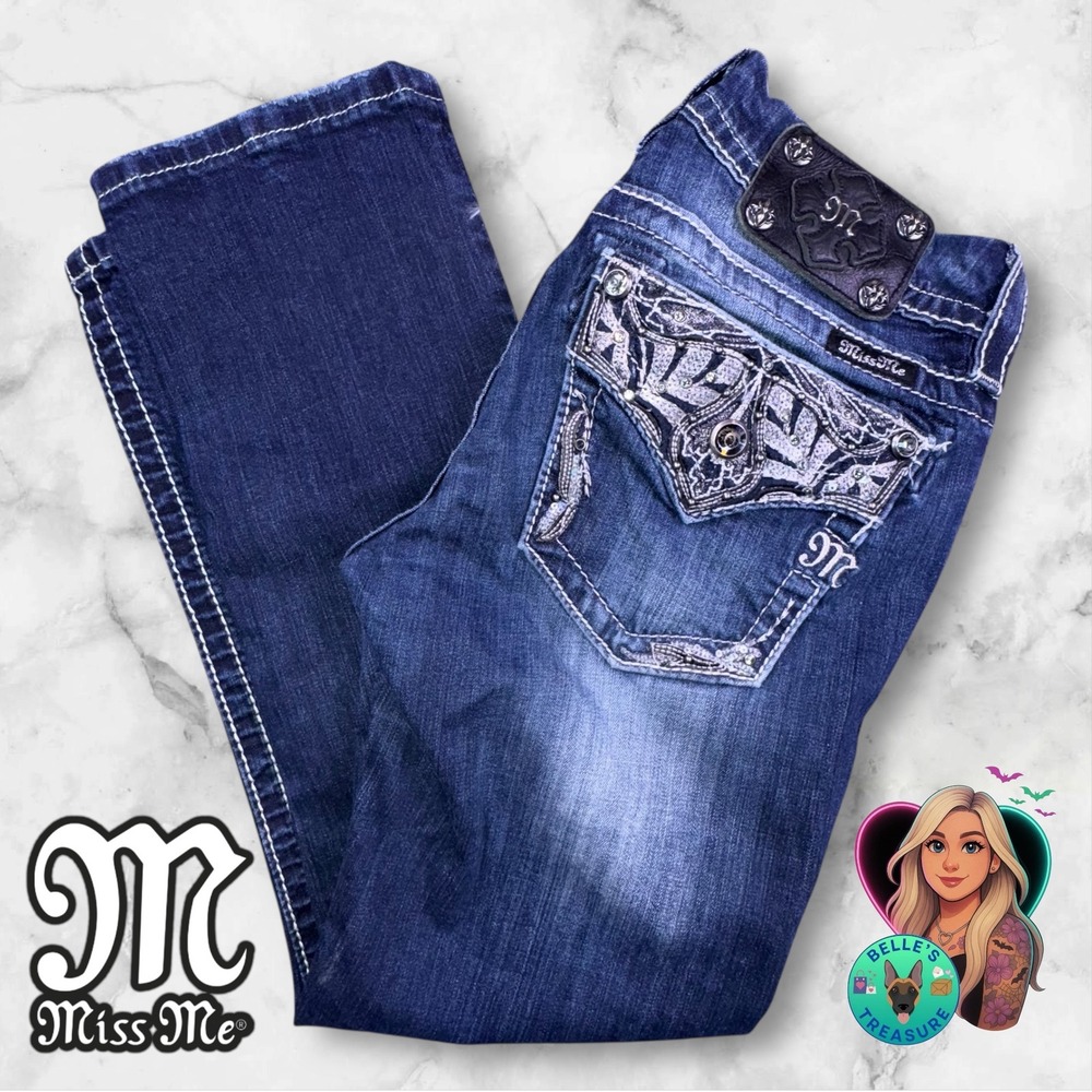 Miss Me Jeans Womens 27 Cropped Ankle Rhinestone Flap Pocket Dark Wash 27x25 Y2K